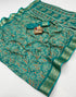Teal Calcutta Moss Georgette Printed Saree for Women