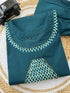 Teal Cotton A-Line Kurti Pant Set with Handwork for Women