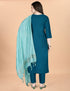 Teal Embroidered Cotton Blend Kurta Dupatta Set Women for Women