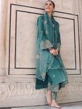 Teal Embroidered Rayon Straight Kurta Set with Organza Dupatta