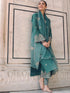 Teal Embroidered Rayon Straight Kurta Set with Organza Dupatta