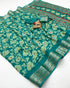 Teal Floral Moss Georgette Saree With Zari Border for Women