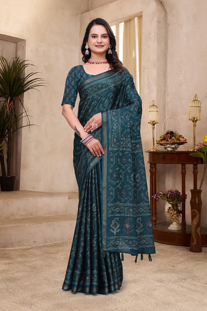 Teal Green Cotton Saree India for Women
