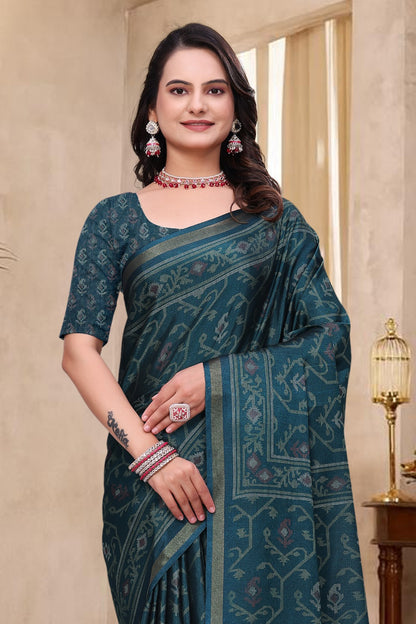 Teal Green Cotton Saree India for Women