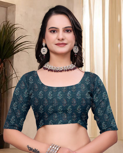 Teal Green Cotton Saree India for Women