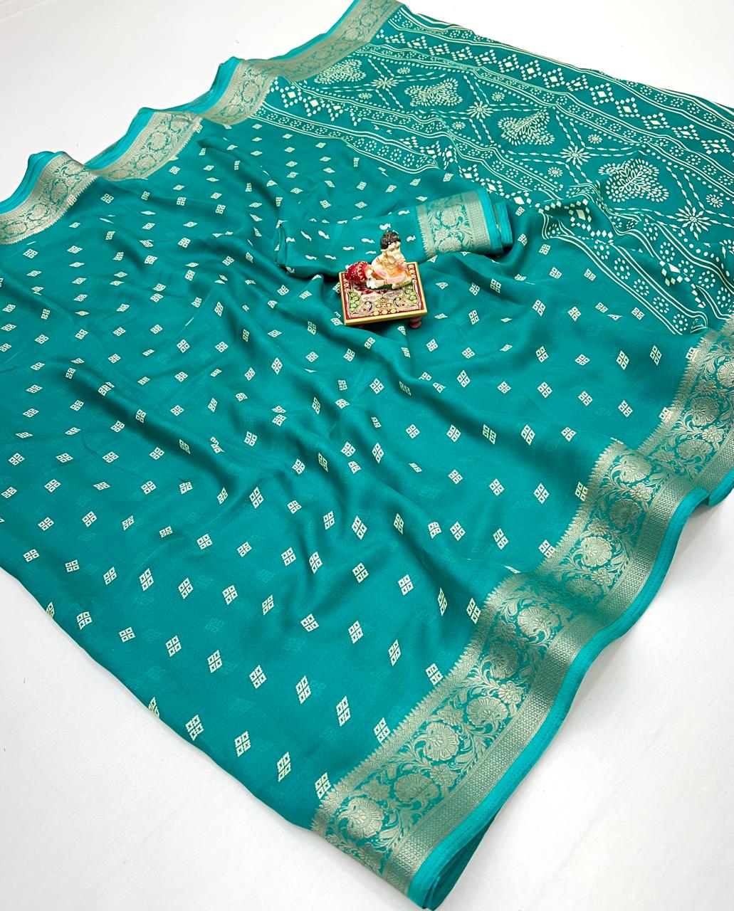 Teal Green Traditional Moss Georgette Saree With Blouse for Women