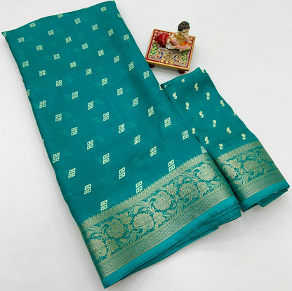 Teal Green Traditional Moss Georgette Saree With Blouse for Women