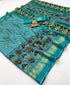 Teal Patola Border Pashmina Silk Saree With Mirror Work for Women