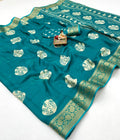 Stylish Teal Printed Moss Georgette Saree With Blouse