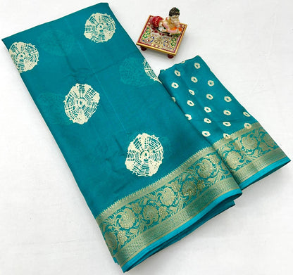 Stylish Teal Printed Moss Georgette Saree With Blouse for Women