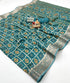 Teal Printed Moss Georgette Saree With Zari Border for Women