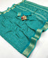 Teal Printed Moss Georgette Saree With Zari Border 2 for Women