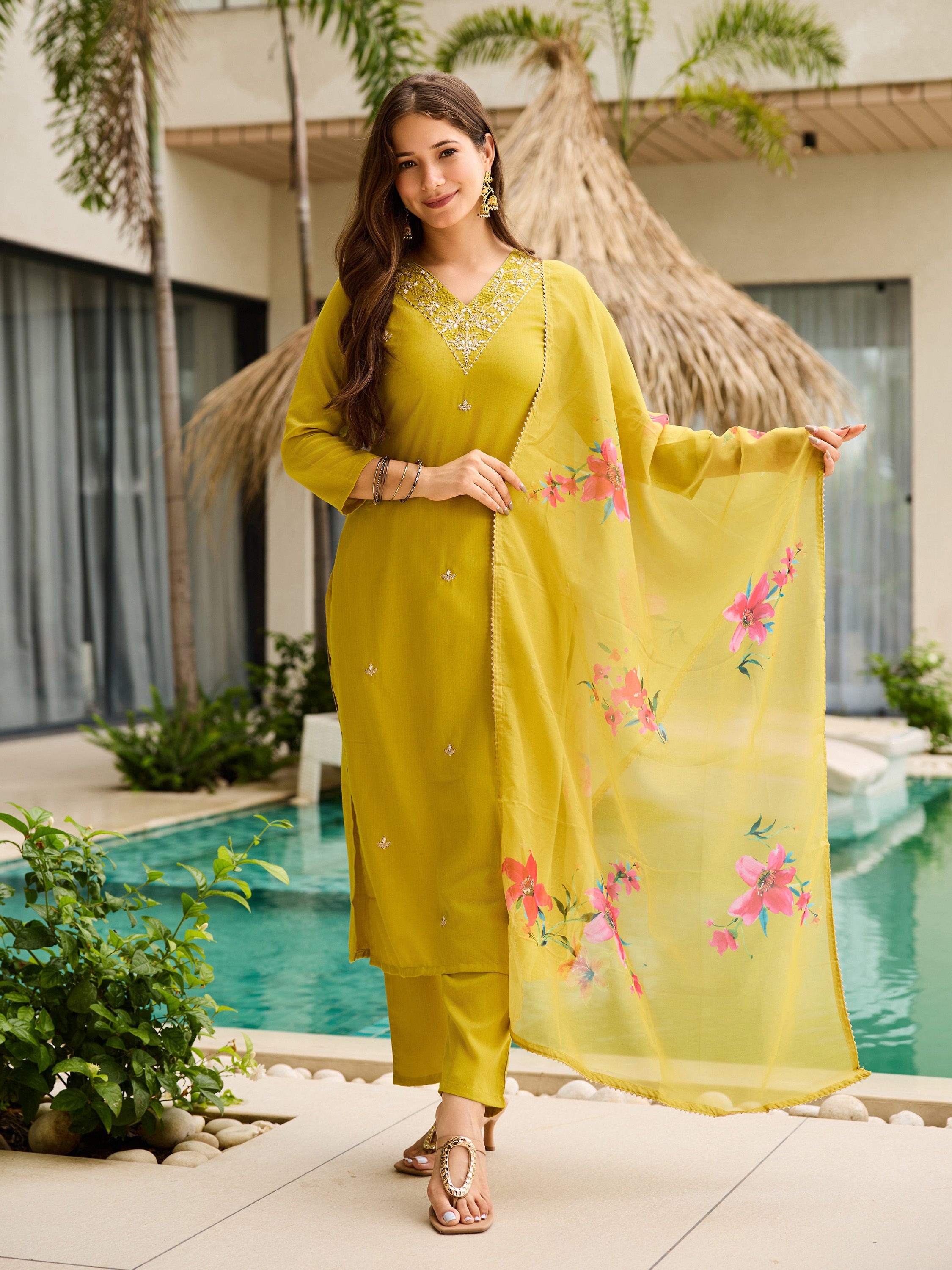 Threadwork Salwar Suit with Pure Organza Dupatta