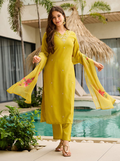 Threadwork Salwar Suit with Pure Organza Dupatta for Women