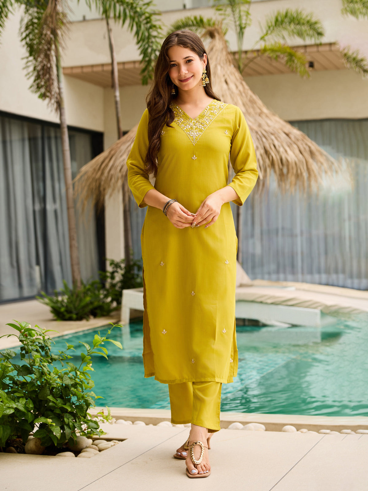 Threadwork Salwar Suit with Pure Organza Dupatta for Women