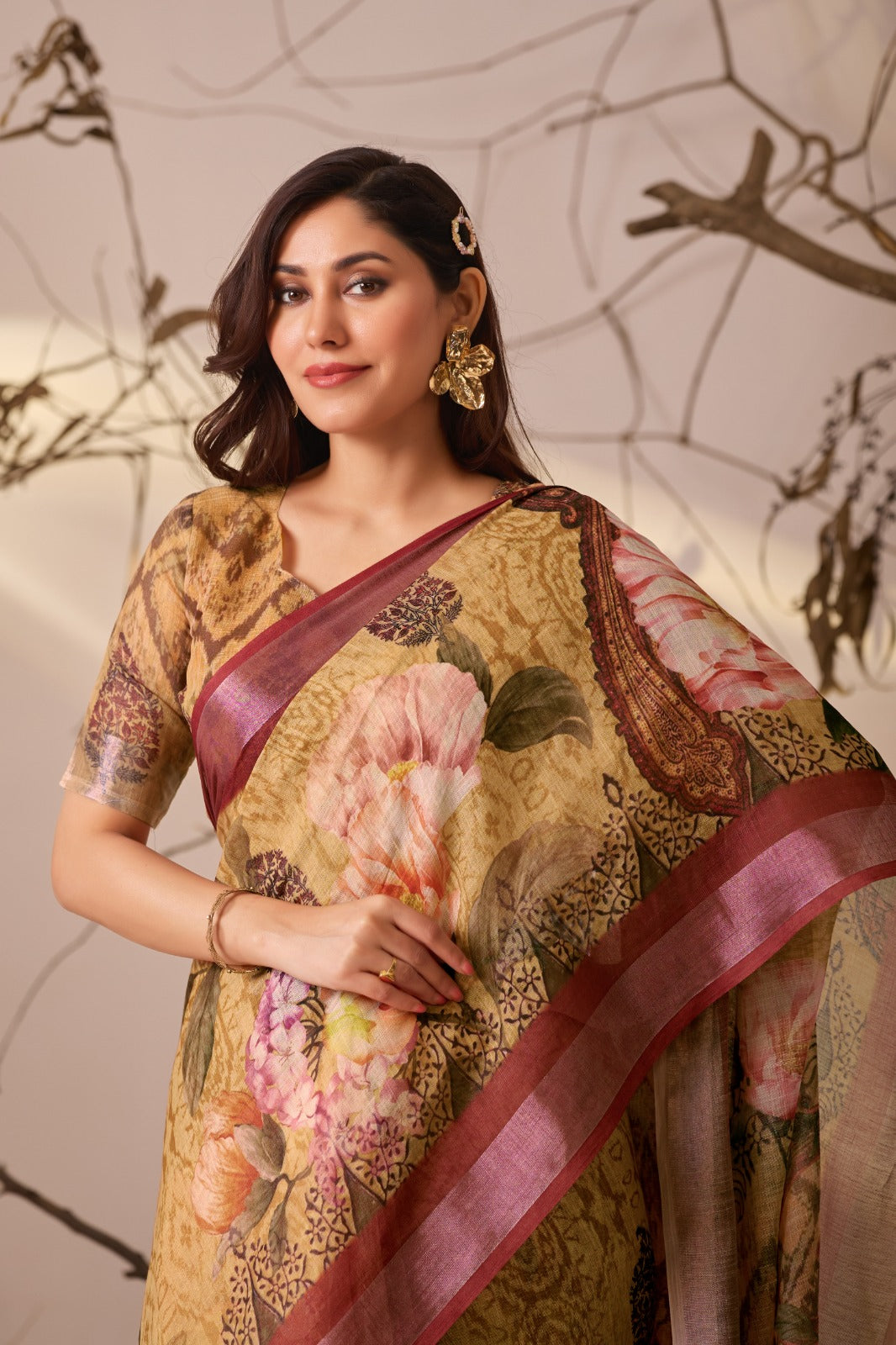 Traditional Beige Multicolor Printed Saree for Women