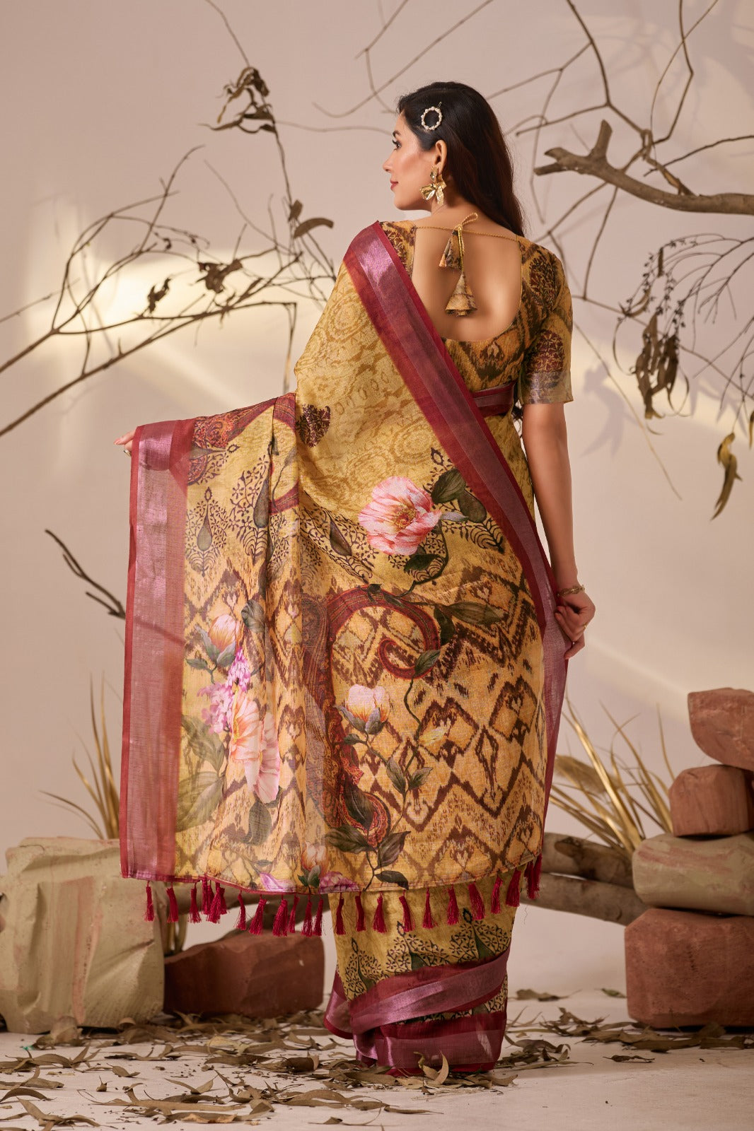 Traditional Beige Multicolor Printed Saree for Women