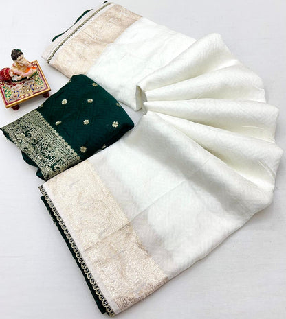 Traditional Cream Maslin Silk Saree With Rich Pallu for Women