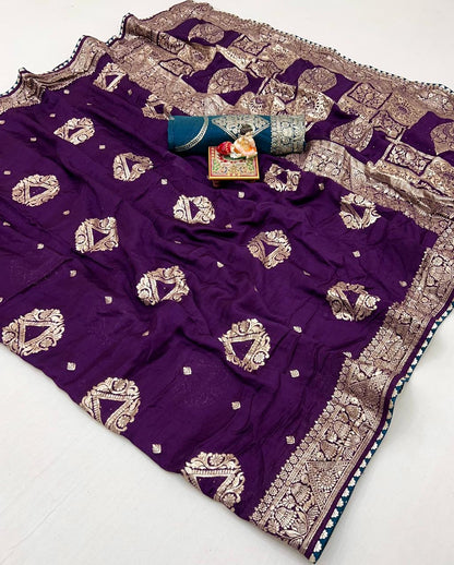 Traditional Deep Purple Maslin Silk Zari Work Saree for Women