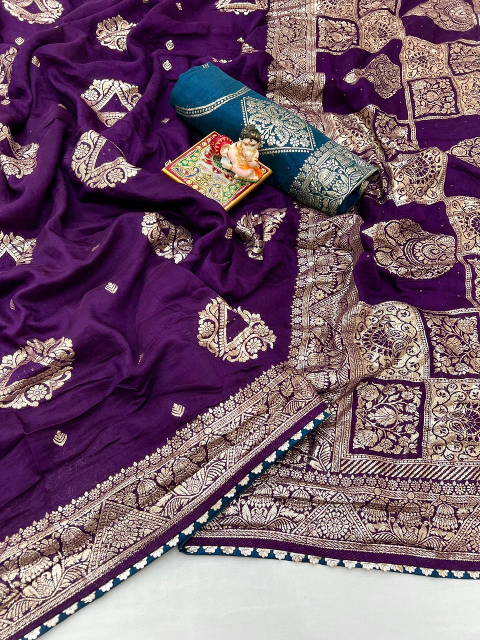 Traditional Deep Purple Maslin Silk Zari Work Saree for Women