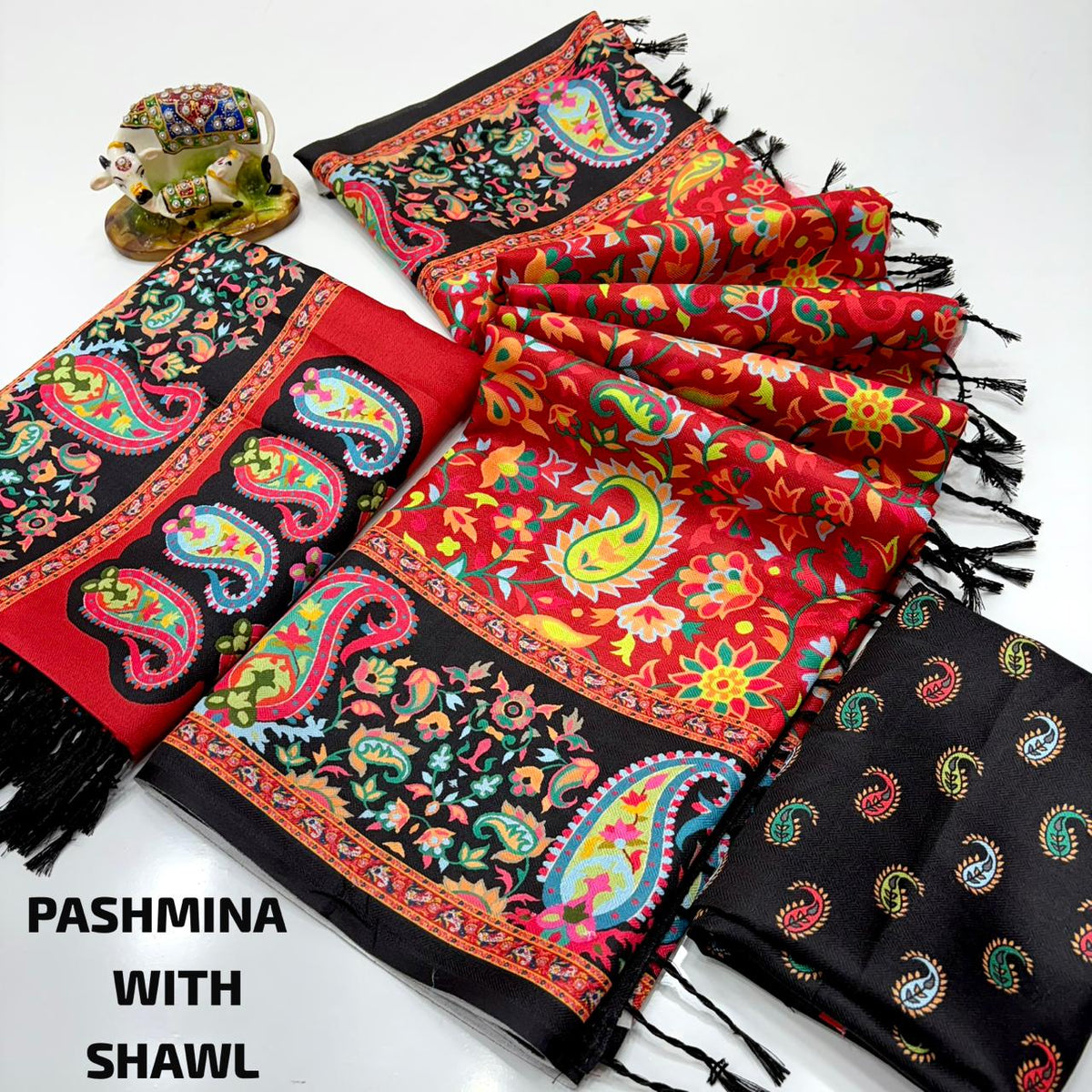Traditional Digital Print Pashmina Saree with Shawl for Women