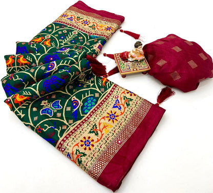 Traditional Bottle Green Patola Border Silk Saree for Women