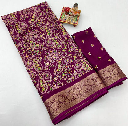 Traditional Moss Georgette Print Saree for Women
