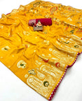 Traditional Mustard Maslin Silk Saree With Rich Pallu