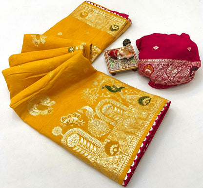 Traditional Mustard Maslin Silk Saree With Rich Pallu for Women
