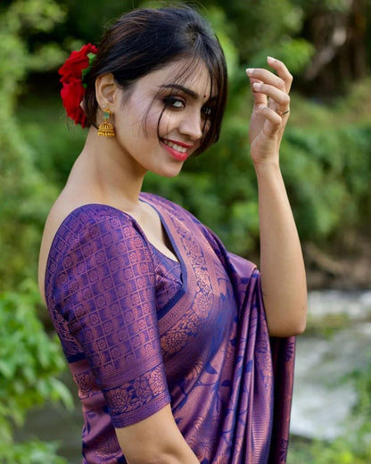Traditional Purple Silk Saree with Jacquard Pattern for Women