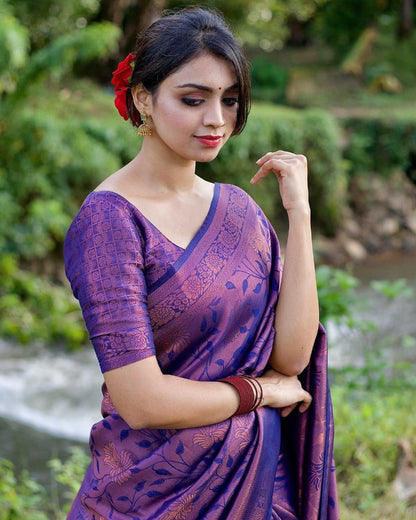Traditional Purple Silk Saree with Jacquard Pattern for Women
