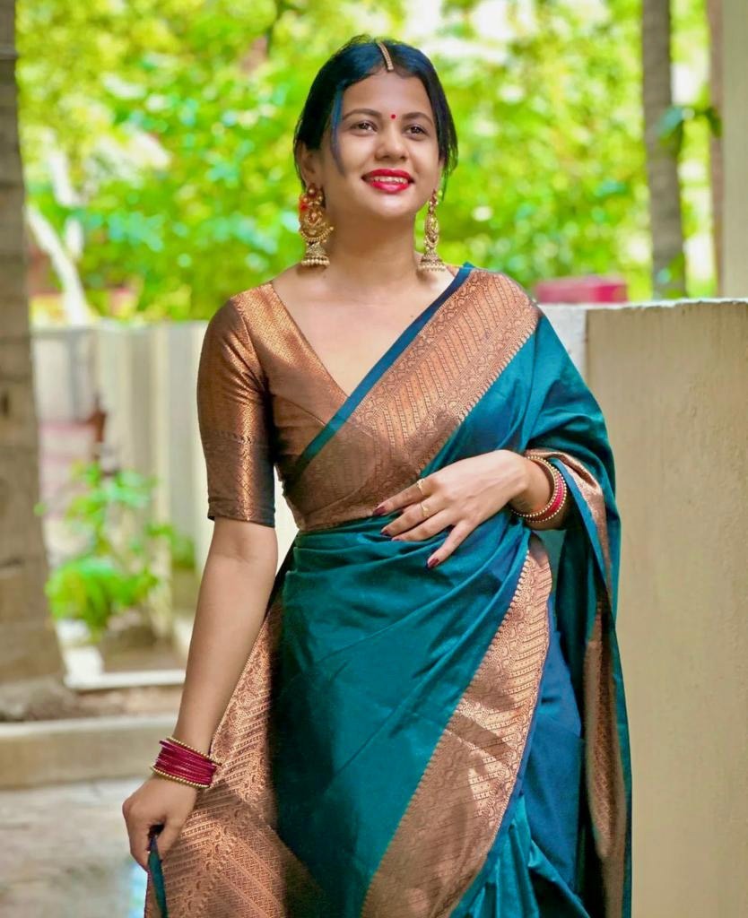 Traditional Teal Banarasi Saree for Festive Wear for Women