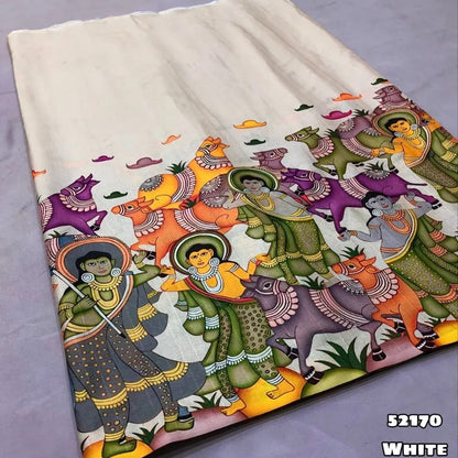 Tussar Silk Kalamkari Printed Saree with Blouse for Women