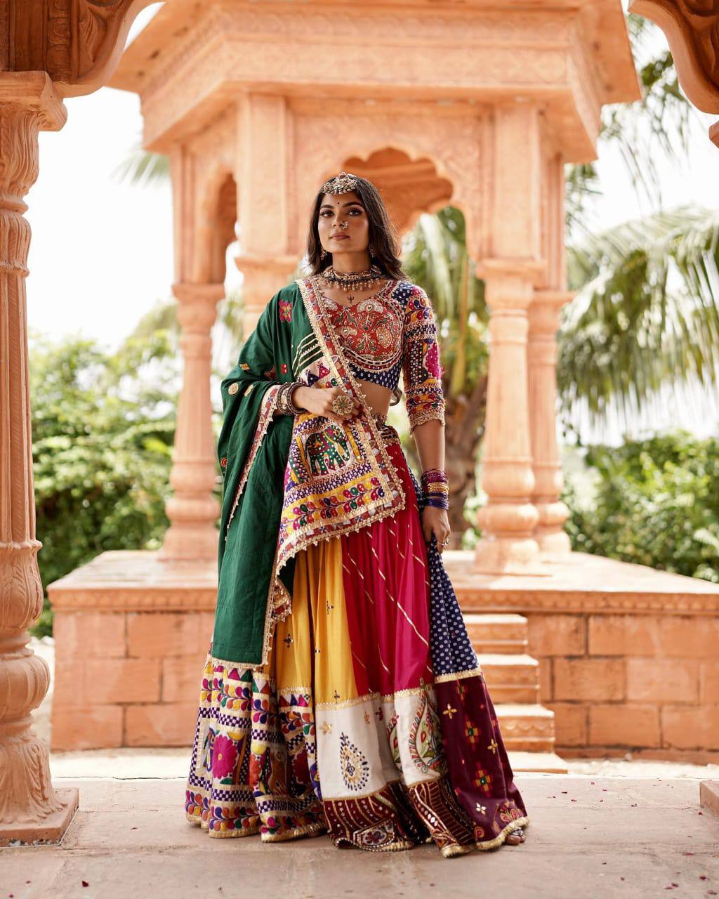 Vibrant Mirror Work Muslin Lehenga Choli Set for Women