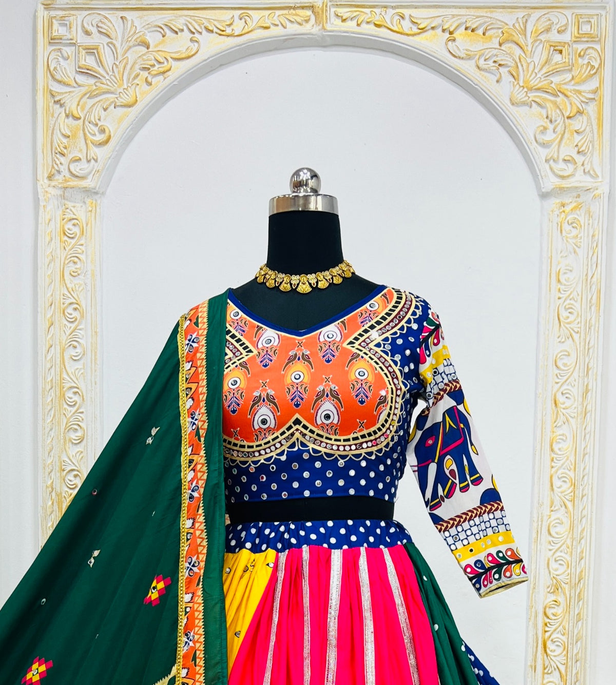 Vibrant Mirror Work Muslin Lehenga Choli Set for Women