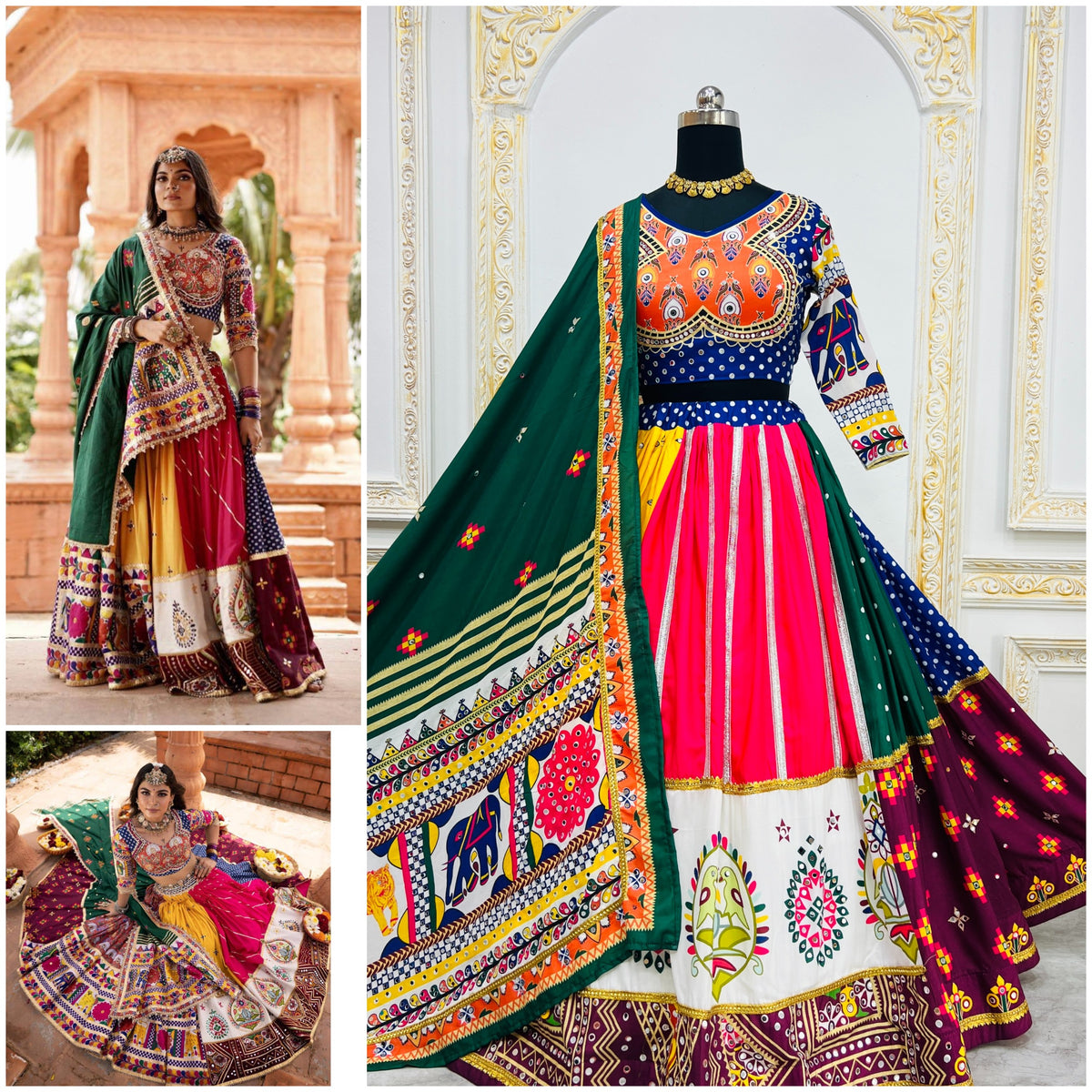 Vibrant Mirror Work Muslin Lehenga Choli Set for Women