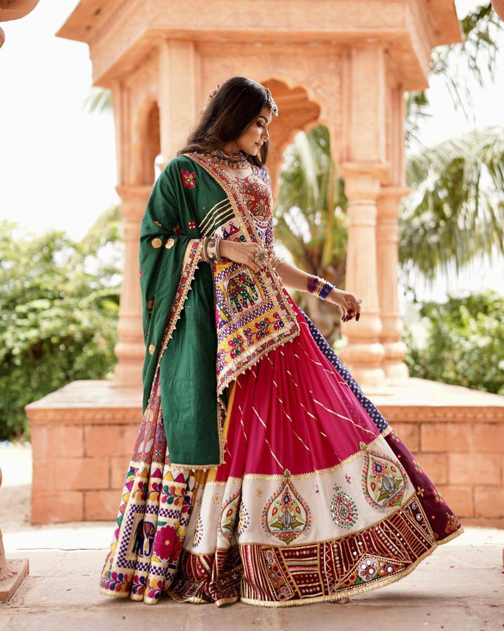Vibrant Mirror Work Muslin Lehenga Choli Set for Women