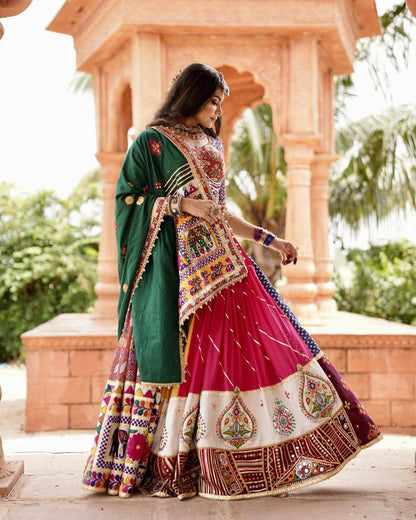 Vibrant Mirror Work Muslin Lehenga Choli Set for Women