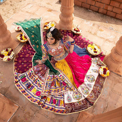 Vibrant Mirror Work Muslin Lehenga Choli Set for Women
