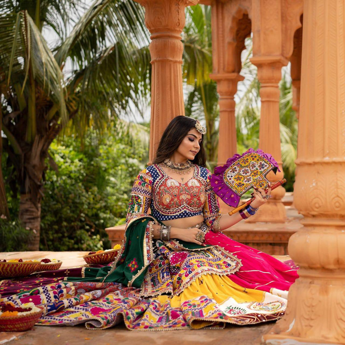 Vibrant Mirror Work Muslin Lehenga Choli Set for Women