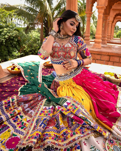 Vibrant Mirror Work Muslin Lehenga Choli Set for Women