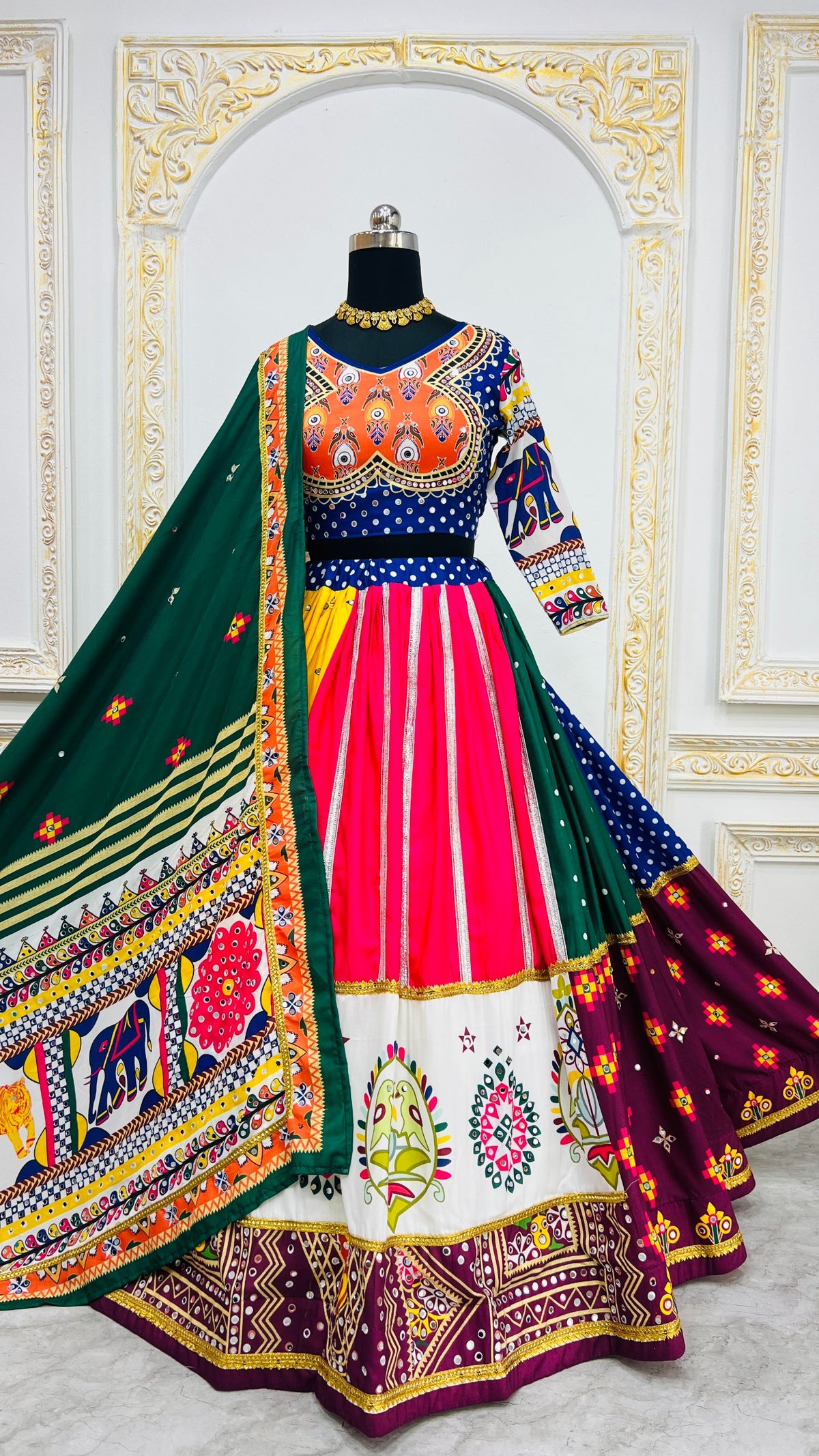 Vibrant Mirror Work Muslin Lehenga Choli Set for Women