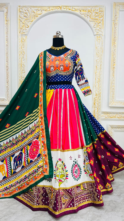 Vibrant Mirror Work Muslin Lehenga Choli Set for Women