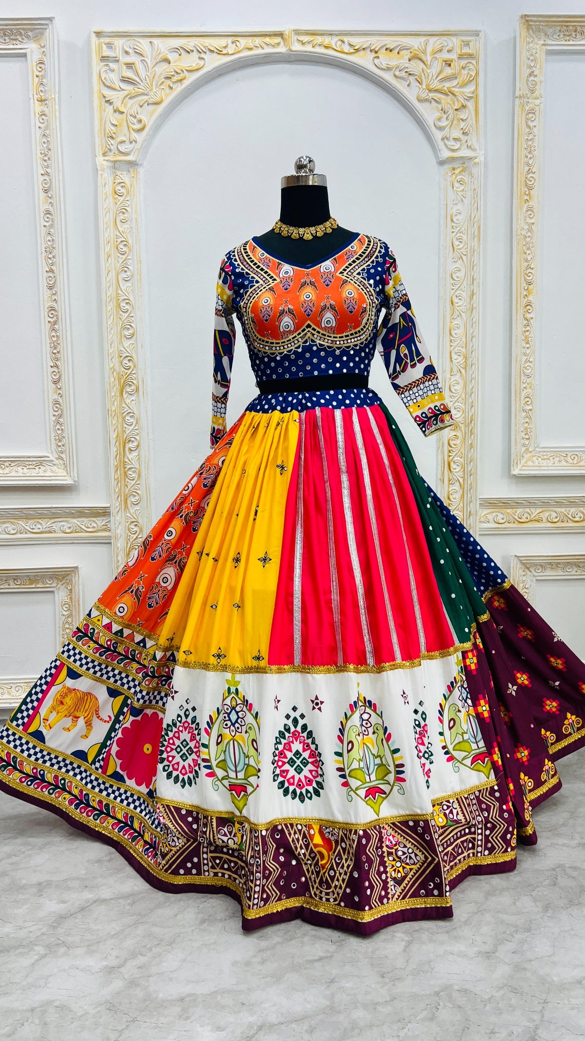 Vibrant Mirror Work Muslin Lehenga Choli Set for Women