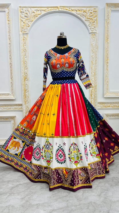 Vibrant Mirror Work Muslin Lehenga Choli Set for Women