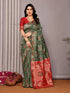 Wedding Wear Green Banarasi Saree with Red Highlights for Women