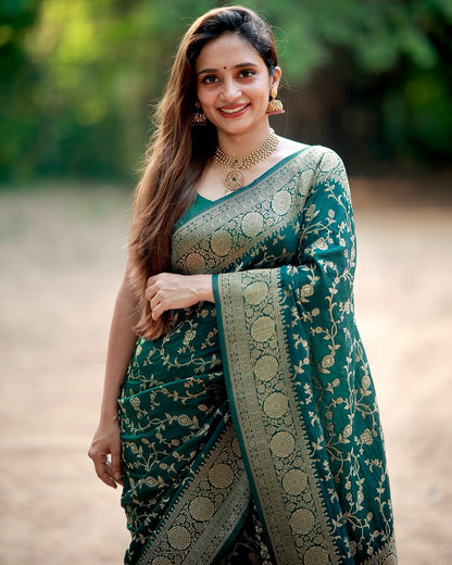 Wedding Wear Green Saree with Elegant Zari Finish for Women
