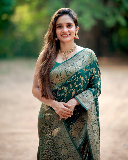 Wedding Wear Green Saree with Elegant Zari Finish for Women