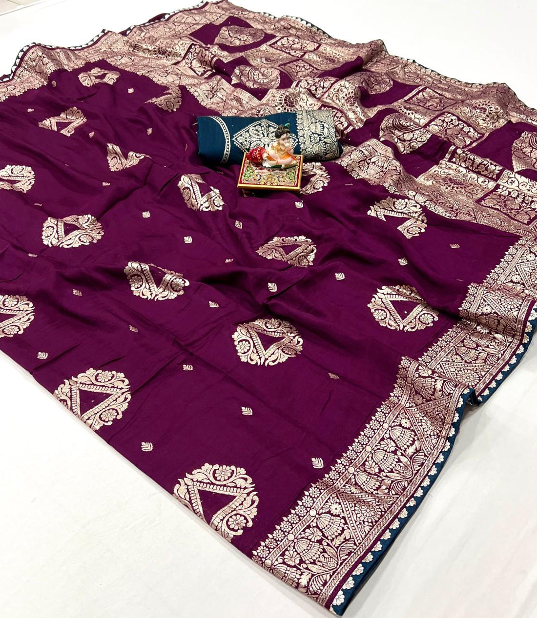 Wedding Wear Wine Purple Maslin Silk Saree for Women