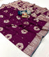 Wedding Wear Wine Purple Maslin Silk Saree for Women